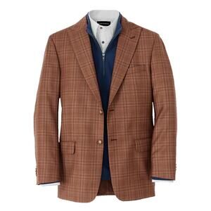 NWT Paul Fredrick Italian Wool Plaid Single Breasted Sport Coat Copper Plaid 52R